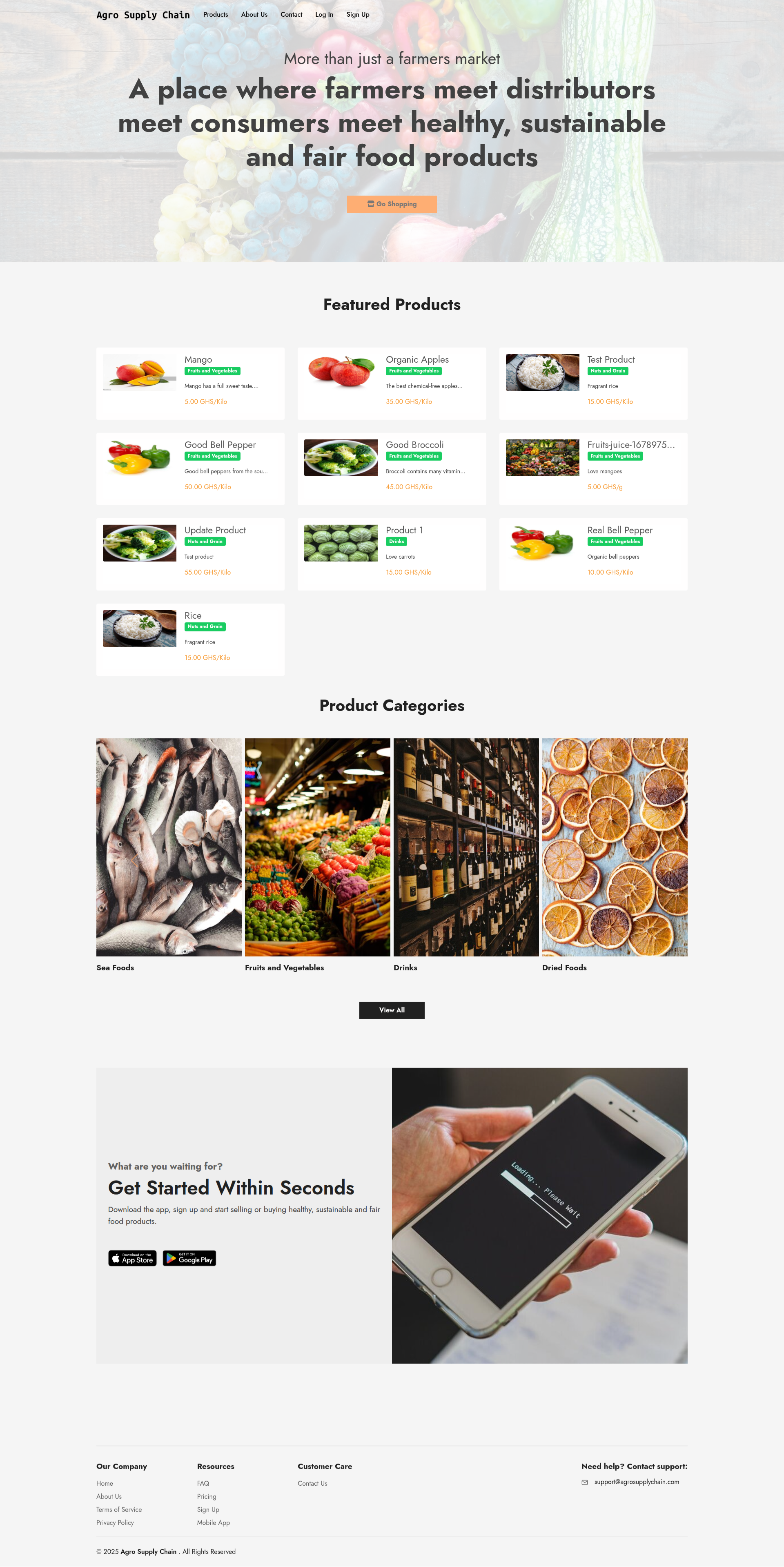 Screenshot of the Agro Supply Chain marketplace